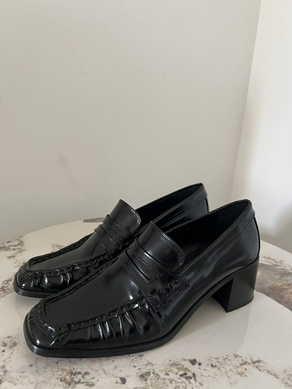 Massimo Dutti Black Leather Heeled Loafers - US 7.5